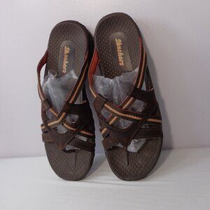 Skechers Reggae Soundstage Brown Casual Flip Flop Comfort Slides Womens Size 10